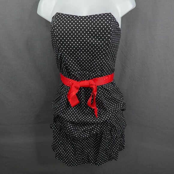 Women Dress 9 Black Polka Dot 80s Retro Rockabilly Strapless Twee Statement Prom - Picture 1 of 13